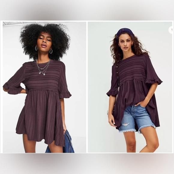 Free People Dresses & Skirts - Free People Take A Spin Babydoll Tunic Dress Black Honey Size Medium